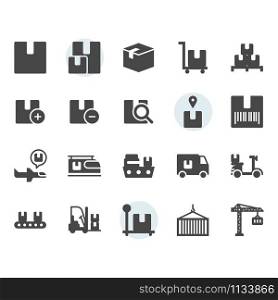 Package delivery and logistic related icon and symbol set in glyph design