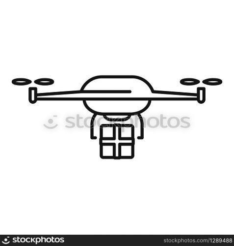 Package drone delivery icon. Outline package drone delivery vector icon for web design isolated on white background. Package drone delivery icon, outline style