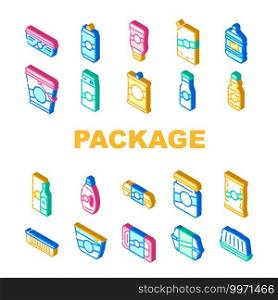 Package For Product Collection Icons Set Vector. Package For Ketchup And Mayonnaise, Milk And Oil Bottle, Container For Eggs And Canned Fish Isometric Sign Color Illustrations. Package For Product Collection Icons Set Vector
