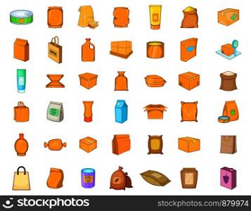 Package icon set. Cartoon set of package vector icons for web design isolated on white background. Package icon set, cartoon style