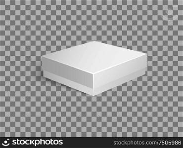 Package made of carton material, container for products storage and transportation. Parcel of square shape and flat top packaging vector on transparent. Package Made of Carton Material Products Container