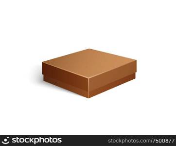Package made of carton material, small container for products storage and transportation. Isolated icon of square shape and flat top packaging vector. Package of Carton Container Isolated Icon Vector