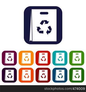Package recycling icons set vector illustration in flat style In colors red, blue, green and other. Package recycling icons set