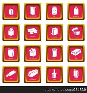 Package types icons set vector pink square isolated on white background . Package types icons set pink square vector