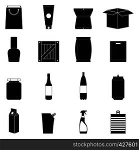 Packaging black simple icons set isolated on white background. Packaging black simple icons set