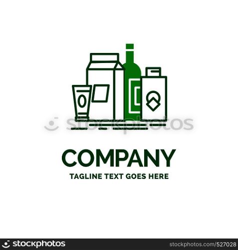 packaging, Branding, marketing, product, bottle Flat Business Logo template. Creative Green Brand Name Design.