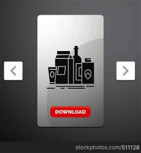 packaging, Branding, marketing, product, bottle Glyph Icon in Carousal Pagination Slider Design & Red Download Button. Vector EPS10 Abstract Template background
