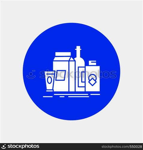 packaging, Branding, marketing, product, bottle White Glyph Icon in Circle. Vector Button illustration. Vector EPS10 Abstract Template background