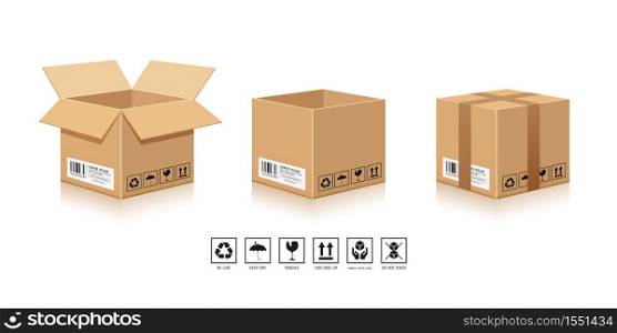 Packaging Brown Box,with symbol collections isolated on white background, vector illustration