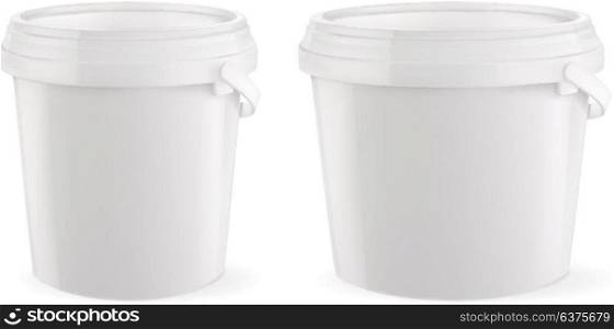Packaging building and sanitary. White plastic bucket. 3d realism, vector mockup