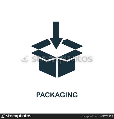 Packaging icon. Monochrome style design from logistics delivery collection. UI. Pixel perfect simple pictogram packaging icon. Web design, apps, software, print usage.. Packaging icon. Monochrome style design from logistics delivery icon collection. UI. Pixel perfect simple pictogram packaging icon. Web design, apps, software, print usage.