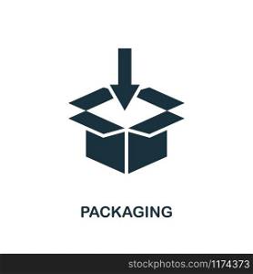 Packaging icon. Monochrome style design from logistics delivery collection. UI. Pixel perfect simple pictogram packaging icon. Web design, apps, software, print usage.. Packaging icon. Monochrome style design from logistics delivery icon collection. UI. Pixel perfect simple pictogram packaging icon. Web design, apps, software, print usage.