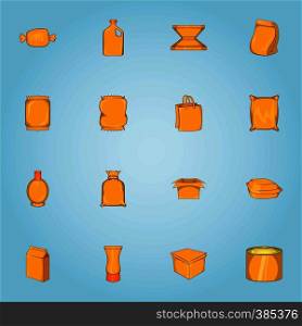 Packaging icons set. Cartoon illustration of 16 packaging vector icons for web. Packaging icons set, cartoon style