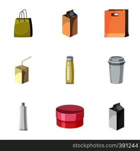 Packaging icons set. Cartoon illustration of 9 packaging vector icons for web. Packaging icons set, cartoon style
