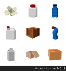 Packaging icons set. Cartoon illustration of 9 packaging vector icons for web. Packaging icons set, cartoon style