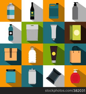 Packaging items icons set. Flat illustration of 16 packaging items vector icons for web. Packaging items icons set, flat style