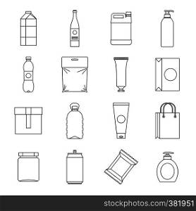 Packaging items icons set. Outline illustration of 16 packaging items vector icons for web. Packaging items icons set, outline style