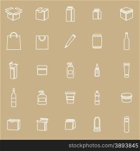 Packaging line icons on brown background, stock vector
