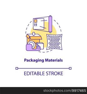 Packaging materials concept icon. Key warehouse equipment. Sending your products in good packages. Product idea thin line illustration. Vector isolated outline RGB color drawing. Editable stroke. Packaging materials concept icon