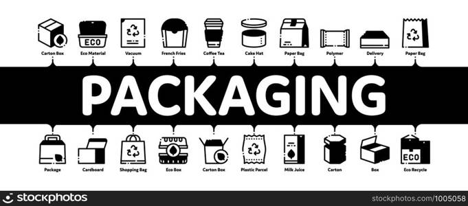 Packaging Minimal Infographic Web Banner Vector. Carton Open And Closed Packaging Concept Linear Pictograms. Parcel, Box Container Delivery Shipping Equipment Contour Illustrations. Packaging Minimal Infographic Banner Vector