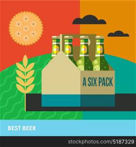 Packaging of bottled beer a six pack. Colorful vector illustration. Best beer.