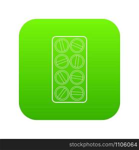 Packaging of round tablets icon green vector isolated on white background. Packaging of round tablets icon green vector
