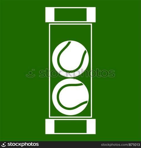 Packaging of tennis balls icon white isolated on green background. Vector illustration. Packaging of tennis balls icon green