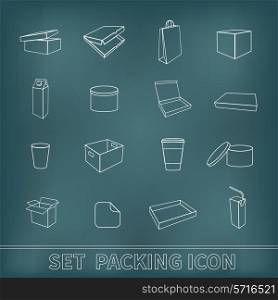Packaging outline icons set wigh gift boxes stationery containers isolated vector illustration