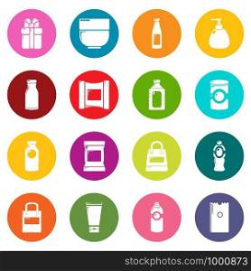 Packagiong store shop icons set vector colorful circles isolated on white background . Packagiong store shop icons set colorful circles vector