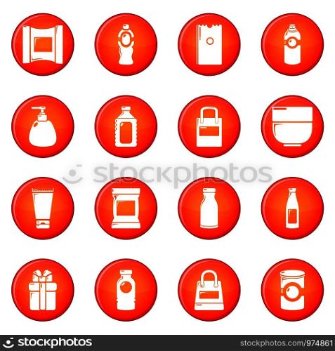 Packagiong store shop icons set vector red circle isolated on white background . Packagiong store shop icons set red vector