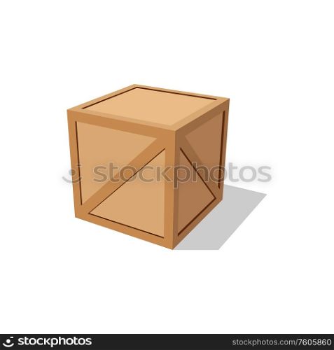 Packed container with parcels isolated cardboard box with adhesive tape. Vector package to be shipped. Packed parcel to be shipped isolated delivery box