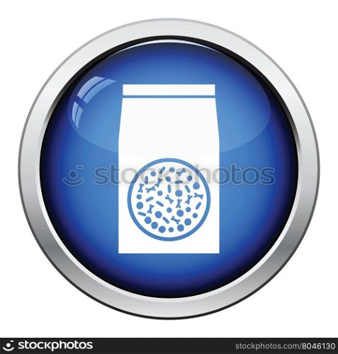 Packet of dog food icon. Glossy button design. Vector illustration.