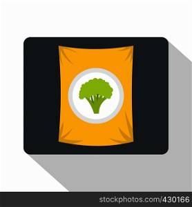 Packet of frozen broccoli icon. Flat illustration of packet of frozen broccoli vector icon for web. Packet of frozen broccoli icon, flat style