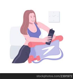 Packing for gym isolated cartoon vector illustrations. Beautiful girl packs her bag for the gym, fitness activity, workout preparation, ready for training, sport addiction vector cartoon.. Packing for gym isolated cartoon vector illustrations.