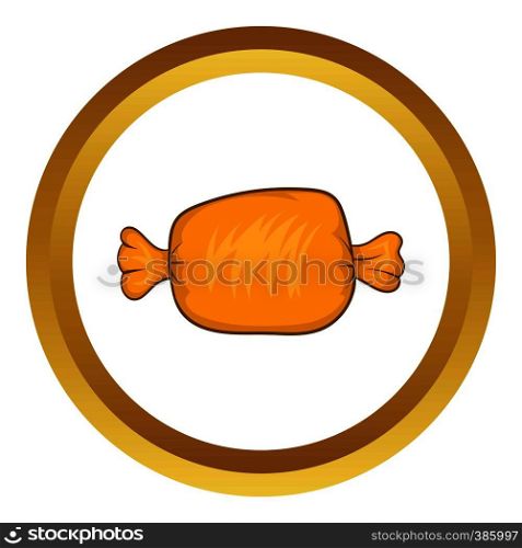 Packing for sweets vector icon in golden circle, cartoon style isolated on white background. Packing for sweets vector icon