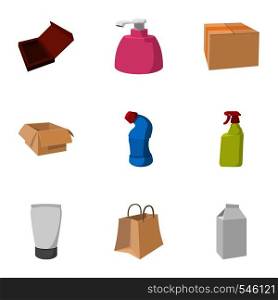 Packing icons set. Cartoon illustration of 9 packing vector icons for web. Packing icons set, cartoon style