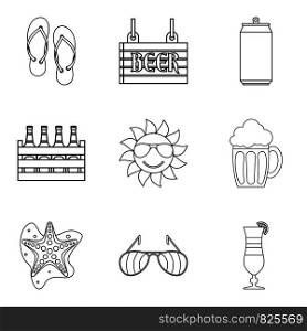 Packing of beer icons set. Outline set of 9 packing of beer vector icons for web isolated on white background. Packing of beer icons set, outline style