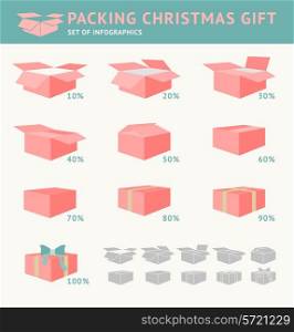 Packing of Christmas Gift Infographics Set. Vector illustration.