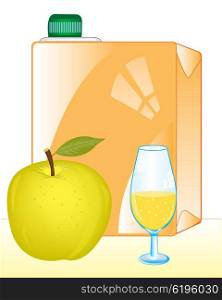 Packing of juice and apple. Packing of juice and apple with goblet on white background