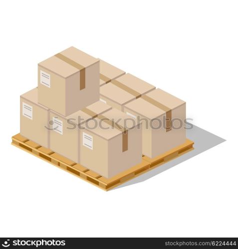 Packing product boxes icon design style. Box delivery on wood pallet, package service, transportation parcel, deliver container, receive pack, send and logistic. Isolated packing product icon