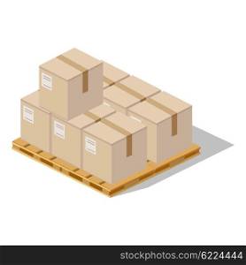 Packing product boxes icon design style. Box delivery on wood pallet, package service, transportation parcel, deliver container, receive pack, send and logistic. Isolated packing product icon