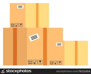 Packing product icon. Packing yellow boxes, package service, transportation parcel, deliver container, box delivery, receive pack, send and logistic isolated. Vector illustration in flat cartoon style. Packing Product Icon Design Style