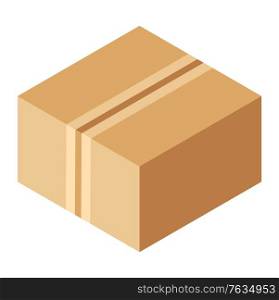 Packing product icon. Packing yellow boxes, package service, transportation parcel, deliver container, isometric box delivery, 3d receive pack, send and logistic isolated vector illustration. Packing Product Icon Design Style