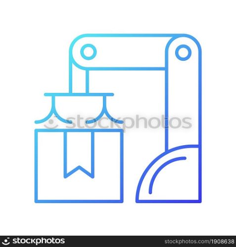 Packing robot gradient linear vector icon. Robotic packaging. Material handling. Automated solution. Placing items. Thin line color symbol. Modern style pictogram. Vector isolated outline drawing. Packing robot gradient linear vector icon