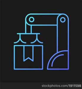 Packing robot gradient vector icon for dark theme. Robotic packaging. Material handling. Automated solution. Thin line color symbol. Modern style pictogram. Vector isolated outline drawing. Packing robot gradient vector icon for dark theme