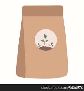 Packing with soil for plants in. Potting soil, various fertilizers. Vector illustration in a flat style. Packing with soil for plants in. Potting soil, various fertilizers. Vector illustration in a flat style.