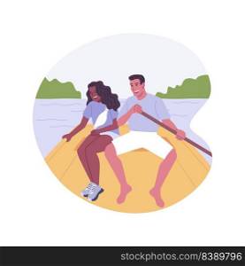 Paddle boat rental isolated cartoon vector illustrations. Group of friends rent a paddle boat, riding a catamaran together, summer holidays, urban lifestyle, recreation day vector cartoon.. Paddle boat rental isolated cartoon vector illustrations.