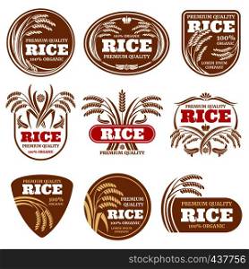 Paddy grain organic rice labels. Healthy food vector logos isolated. Illustration of rice label food collection. Paddy grain organic rice labels. Healthy food vector logos isolated