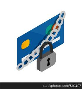 Padlock and credit card icon in isometric 3d style on a white background. Padlock and credit card icon, isometric 3d style