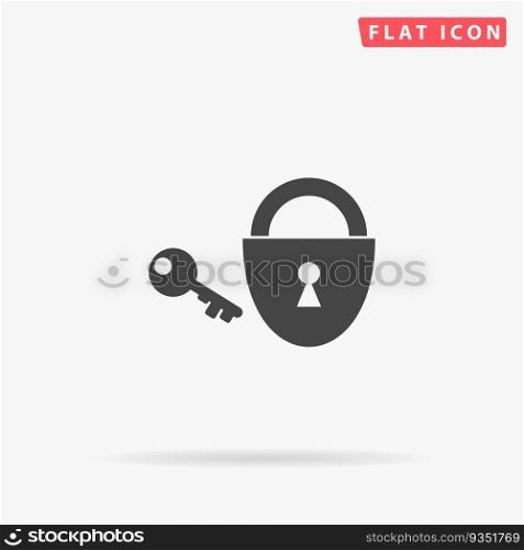 Padlock and key. Simple flat black symbol. Vector illustration pictogram